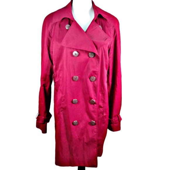 💲💸$22 Elie Tahari Burgundy Women's Large Trenchcoat Raincoat - Picture 5 of 5